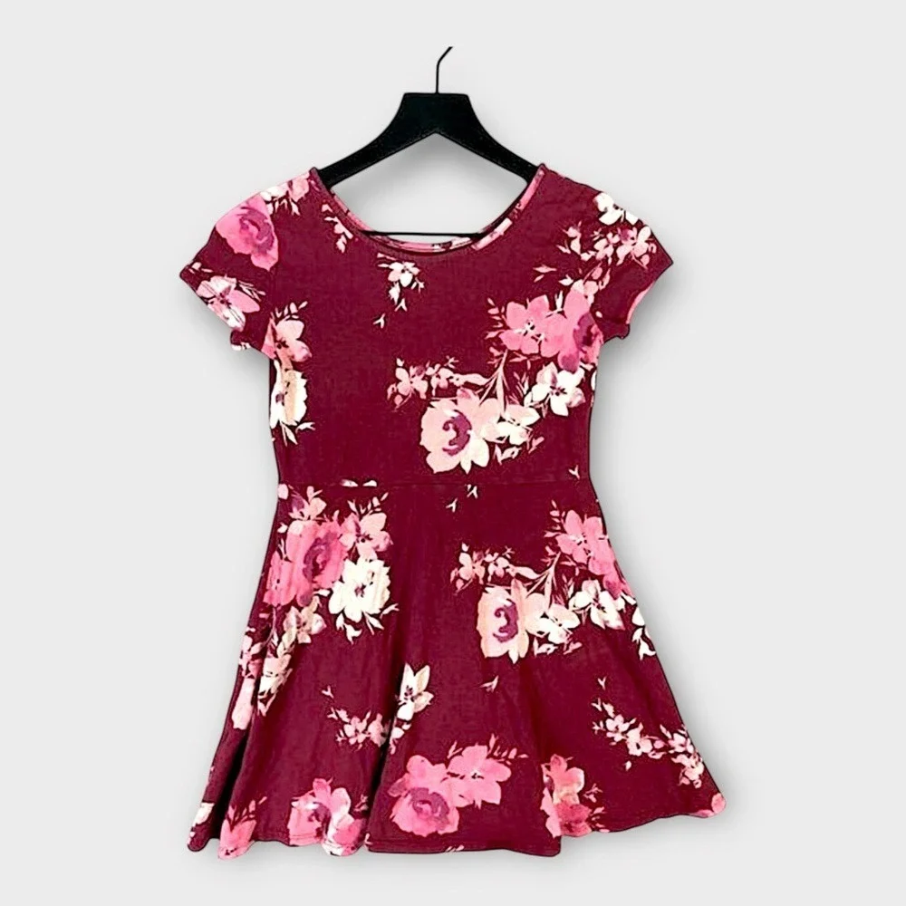 The Children's Place Girls Floral Fit & Flare Dress Size L Multicolor Red Pink - Picture 2 of 11